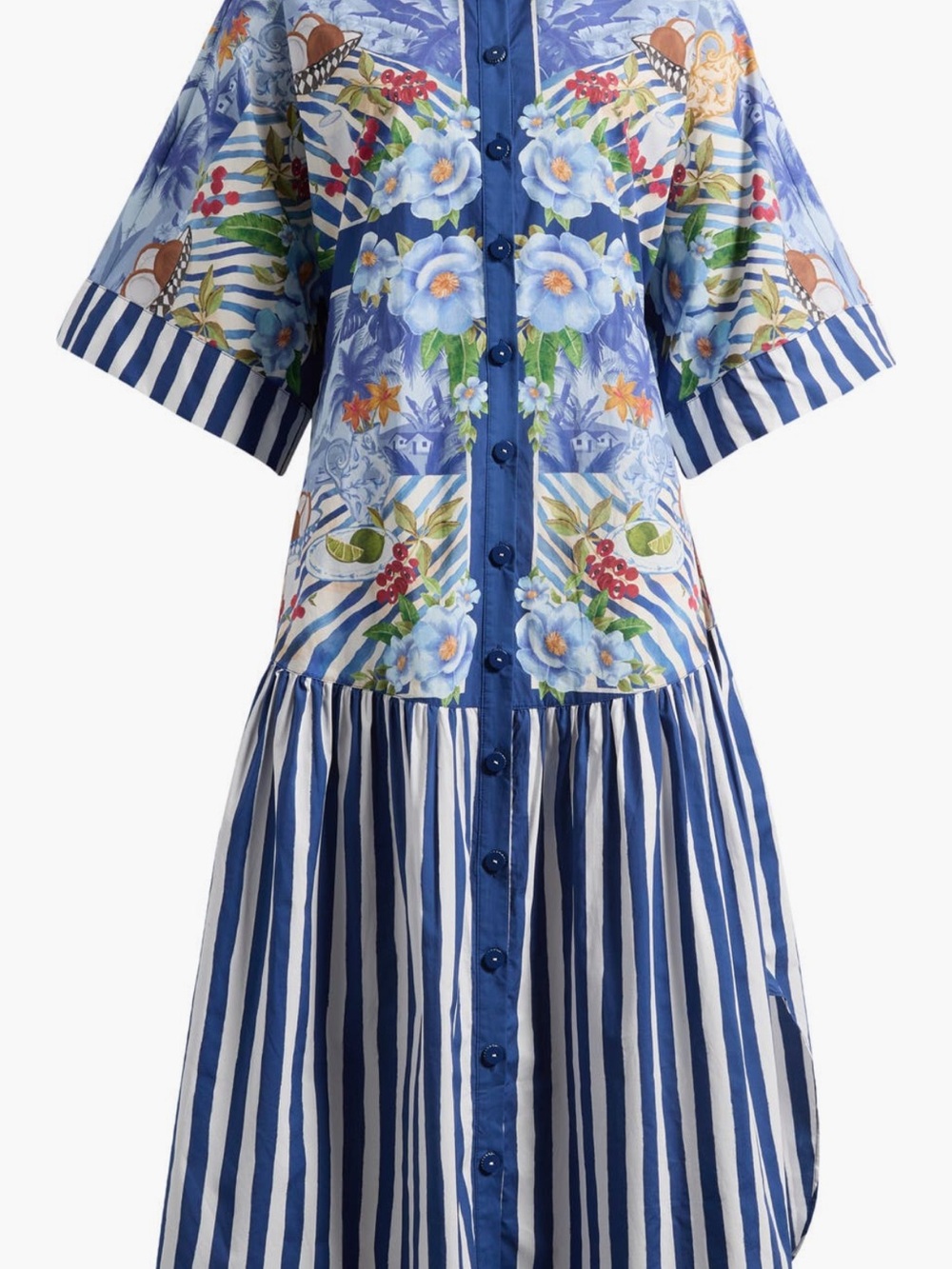 FARM Rio Blue & White Floral-Striped Button Midi Dress fresh scarf print - Picture 5 of 5